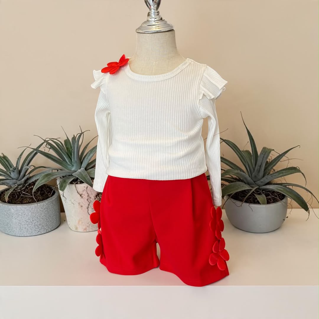 Fall long flower top and shorts